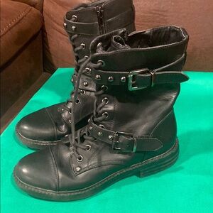 Guess Women's Black Leather Combat Boots